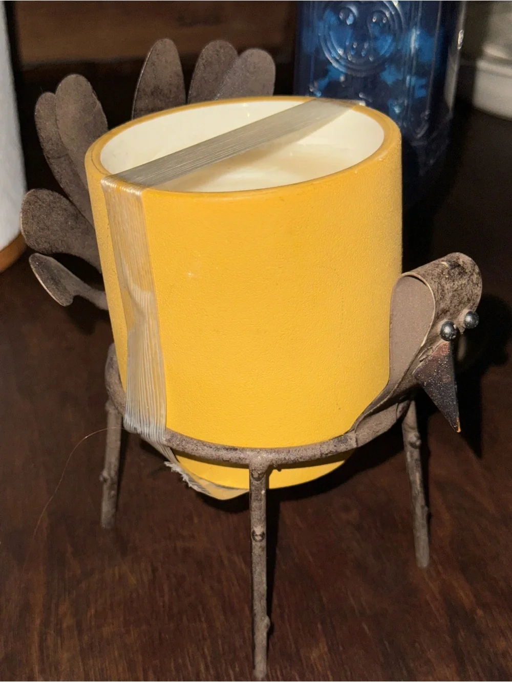 Metal Turkey Bird Candle Holder with Rustic Metal Legs